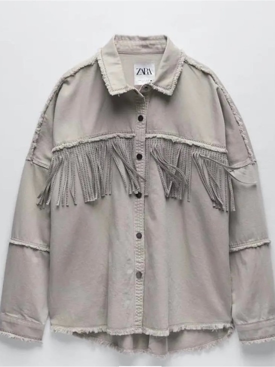 Zara Jackets & Blazers - Zara Taupe Fringe Button-Up Jacket